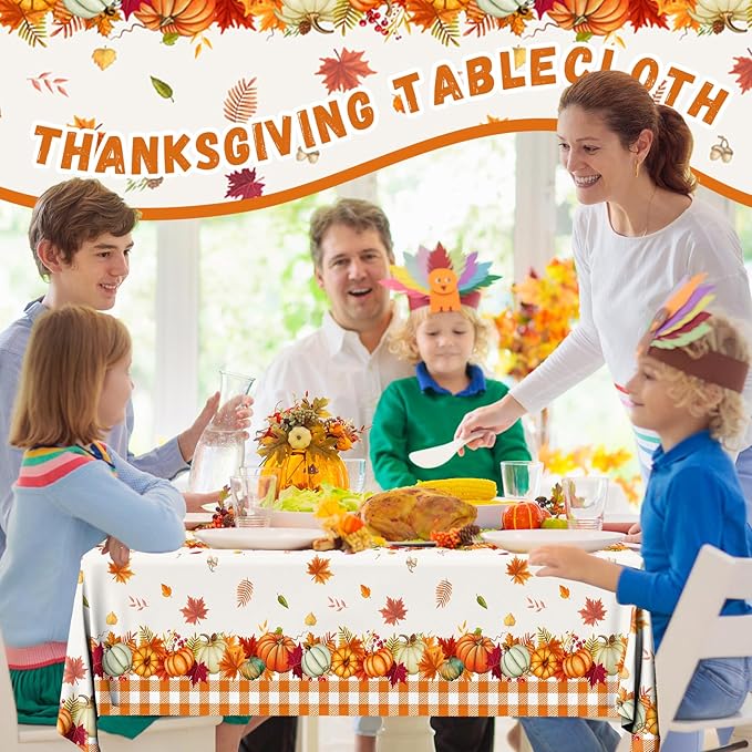 Thanksgiving Tablecloth Decoration,3pcs Fall Plastic Tablecloth Give Thanks Autumnal Pumpkins Table Cloth for Autumn Harvest Thanksgiving Party Supplies