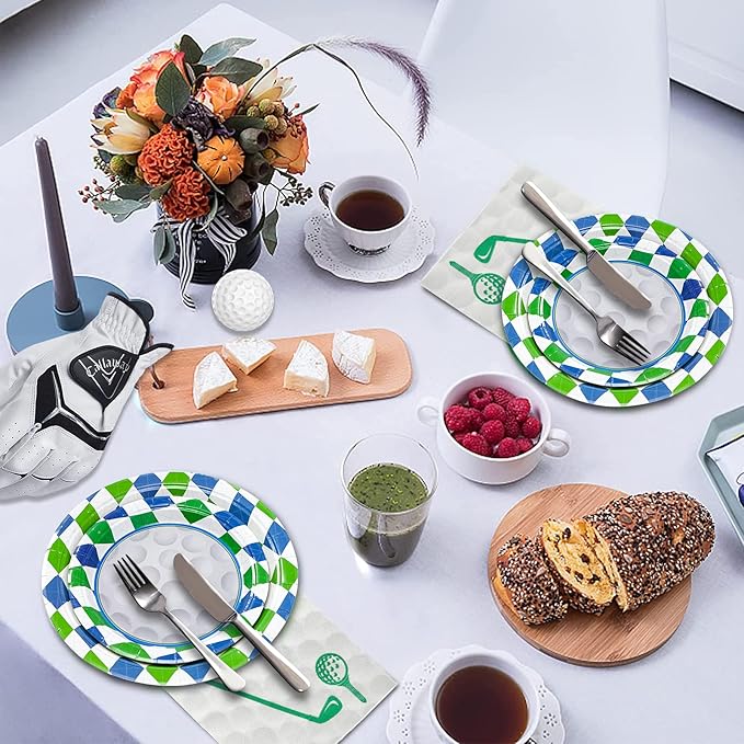 180Pcs Golf Party Supplies Paper Plates and Napkins Serve 60 Disposable Tableware Set for Birthday Party Decorations Game Day Family Holiday Sports Events
