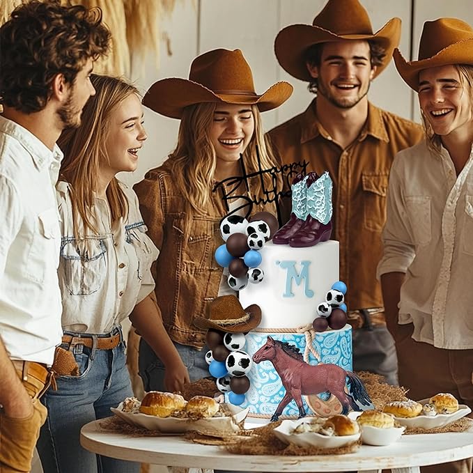 Cowboy Cake Decorations Cowboy Hat and Boot Cake Toppers Western Cowboy Cowgirl Birthday Baby Shower for Western Theme Party Favors Supplies (Blue)