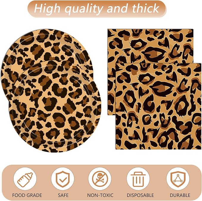 41Pcs Cheetah Print Party Decorations Leopard Animal Theme Tableware Include Dinner Dessert Plates,Napkin,Tablecloth丨Baby Shower Safari Animal Leopard Themed Birthday Party Decor Supplies | Serves 20
