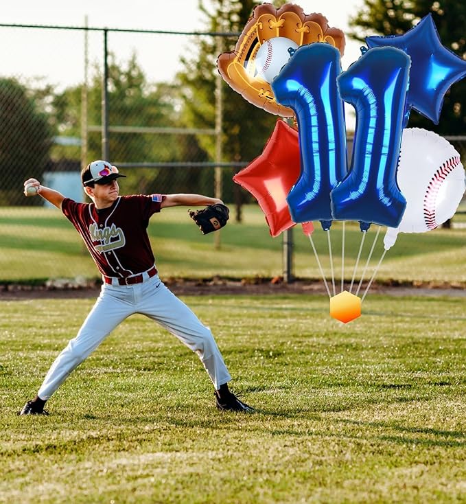 Baseball Balloons 11th Birthday Decorations for Boys | Baseball Birthday Decoration Sports Theme Party Supplies, 32Inch Foil Mylar Number 11 Balloon Navy Blue Red White Sports Balloon Arch Kits