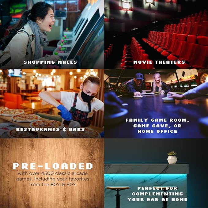 Creative Arcades Full-Size Commercial Grade Cabinet Arcade Machines | Stools Included | Slim Woodgrain Edition | 32" Screen (4500 Games (4-Player), Light Pine Man Cave)