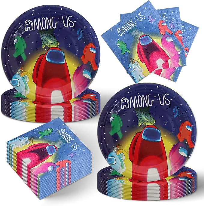 40pcs Among Birthday Party Decoration include Napkins,Plates, for Among Birthday party Supplies
