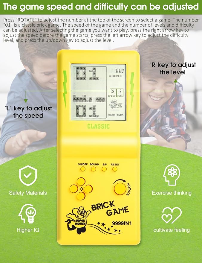 3.5-inch Large Screen Retro Brick Game Console - Built-in 23 Classic Games, Racing & Tank, Nostalgic Puzzle Console (Yellow)