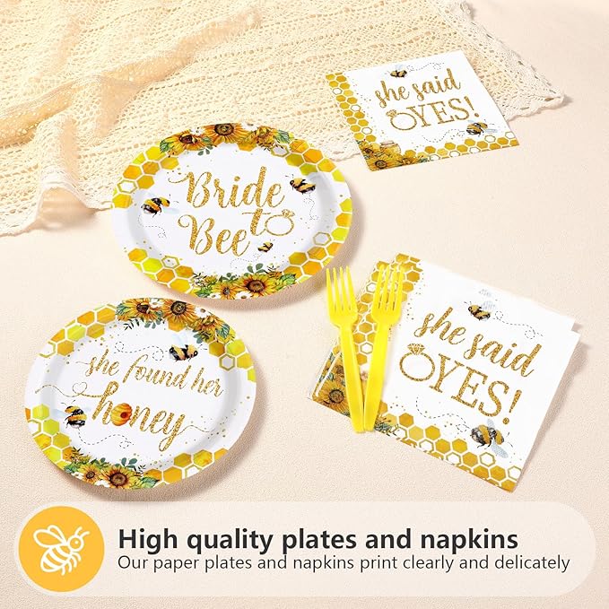 96Pcs Bride to Bee Bridal Shower Party Decorations She Found Her Honey Bee Plates and Napkins Set Said Yes Engagement Decoration Favors for Valentine's Day Wedding Bridal Shower Married Party Serve 24