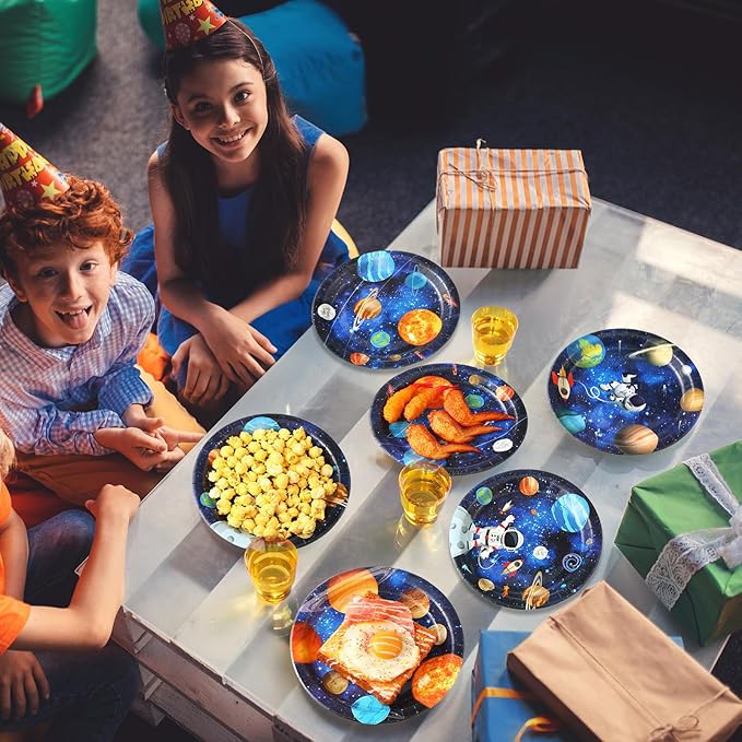60 Pcs Space Theme Party Decorations 9 Inch Astronaut Outer Space Paper Plates Solar System Birthday Party Supplies for Kids Galaxy Planet Rocket Ship Theme Decoration