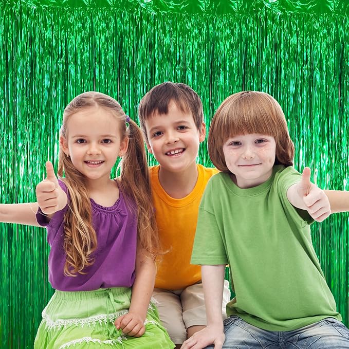 3.3 x 6.6 ft Foil Fringe Backdrop Curtains, Tinsel Streamers Party Decorations, Fringe Backdrop for Birthday, Baby Shower, Gender Reveal, Graduation (9, Green)