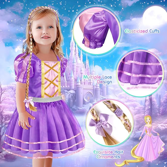 Princess Dress Up, Toddler Dress Up Clothes, Cosplay Princess Costume Gift Set with Princess Dresses and Princess Toys, Pretend Play Girl Toys Age 3-6, Halloween Christmas Birthday Gift