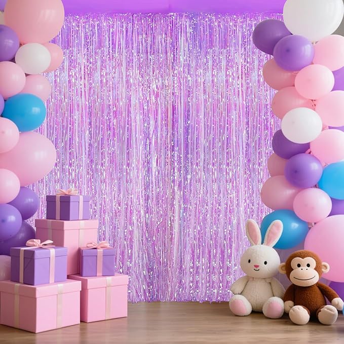 2Pack Iridescent Purple Party Backdrop Decorations,3.3x8.3ft Tinsel Curtain Birthday Decorations Foil Fringe Photo Booth Streamer Backdrop Iridescent Theme Xmas Bachelorette Graduation Party Decors