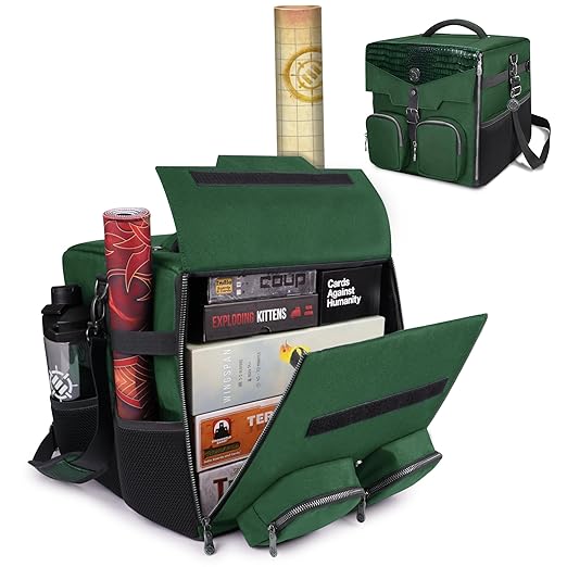 ENHANCE Board Game Shoulder Bag - Collector's Edition Board Game Storage with Shoulder Strap and Accessories Pockets for Dice, Cards, More - Reinforced Carrier Protects Tabletop Games (Dragon Green)