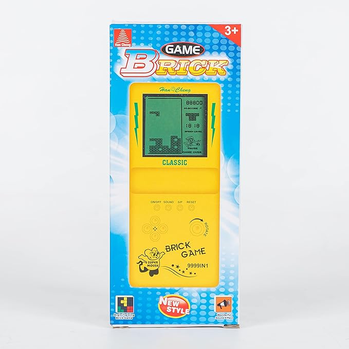 Retro Handheld Brick Game Console,Tank/Racing/Building Block Game,3.5-inch Large Screen,Built-in 23 Games (Yellow)