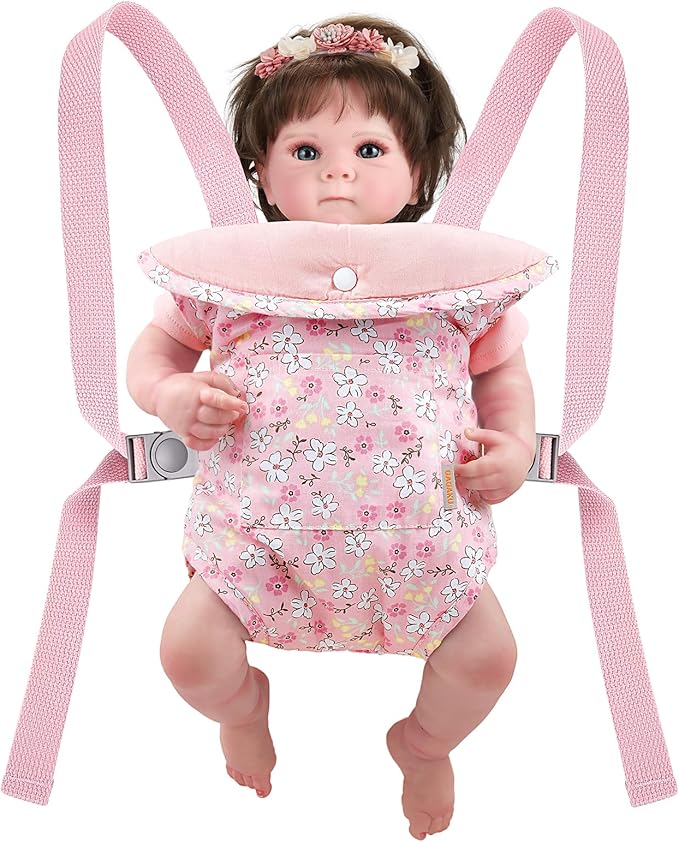 GAGAKU Baby Doll Carrier for Little Girls, Doll Accessories for Toddlers 1-3, Kids Toy Baby Dolls Sling Carrier - Pink - Helleborus