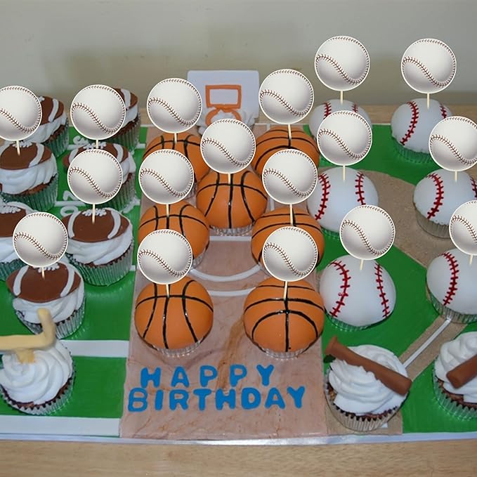 Gyufise 36Pcs Baseball Cupcake Toppers Assembled Sport Theme Ball Cupcake Picks Baseball Theme Baby Shower Kids Birthday Party Cake Decorations