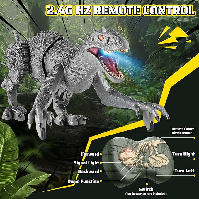 Dinosaur Toys for Kids, 2.4GHz Remote Control Dinosaur with Walking, Swingable Body, Realistic Sounds, Demo Mode, Rechargeable Jurassic Toys for 3-5, 5-7, 8-12, Birthdays, Parties, Christmas Day