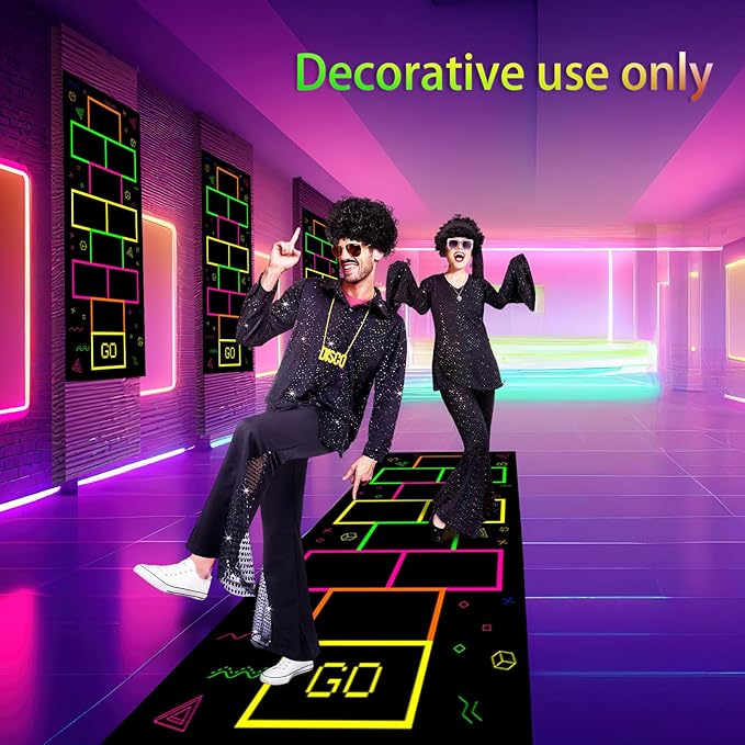 Haull 138 x 59 Inch Glow in The Dark Party Supplies Neon Party Decorations Light up Dance Floor Blacklight Rug UV Reactive Fluorescent for Carnival Birthday Wedding Favors(Hopscotch)