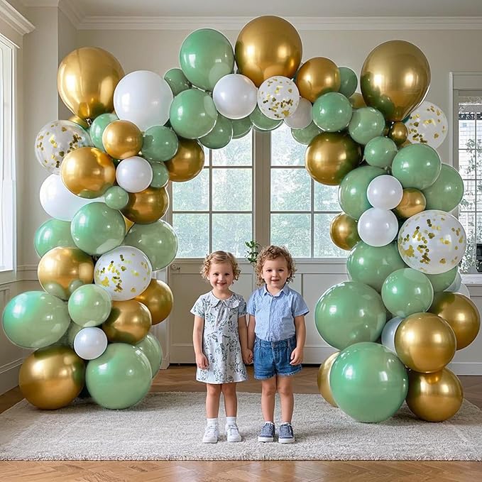 Sage Green Balloons, 60pcs 12inch Sage Green White Metallic Gold Confetti Balloons for Boho Birthday Baby Shower Bridal Shower Wedding Summer Party Decorations