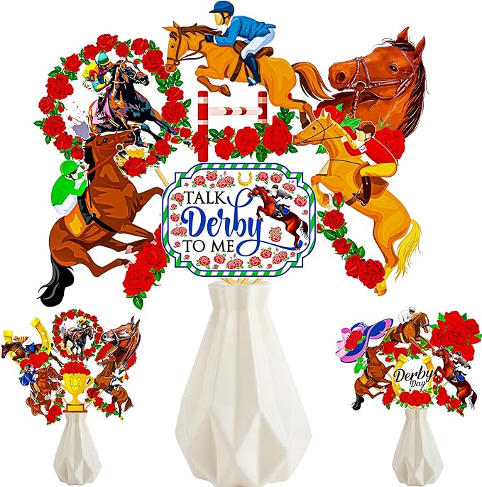 Derby Horse Centerpiece Sticks 25pcs Horse Racing Table Decorations Derby Party Decorations Derby Party Supplies for Horse Racing Party Talk Derby to Me Party Supplies
