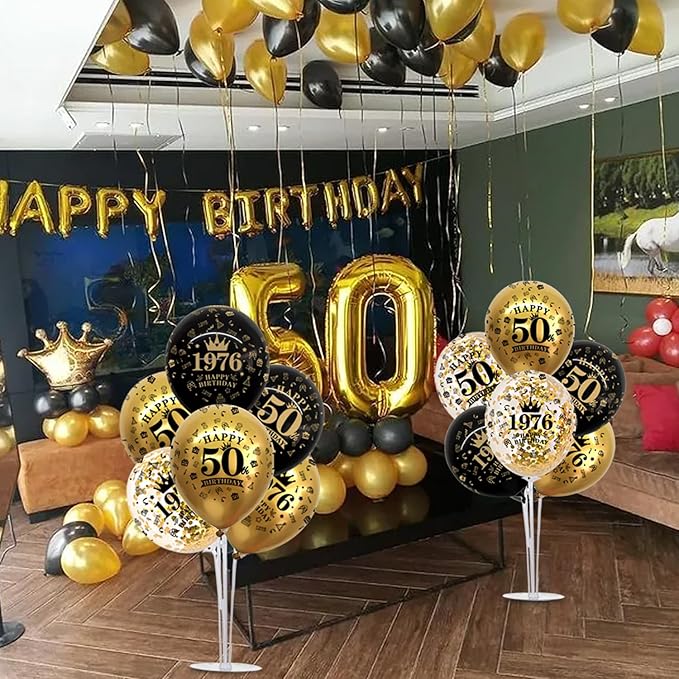 TONIFUL 4 Set 50th Birthday Decorations 1976 Balloon Centerpiece for Table,Black Gold Balloon Stand Kit,Perfect for celebrating born in 1976,Cheers to 50 Years Birthday for Men and Women