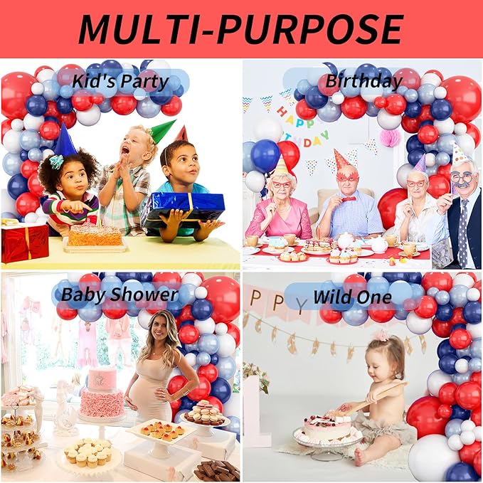 Red Blue White Balloons Arch Garland for Baseball Party Decorations Labor Nautical Balloons Navy Pearl Light Blue Latex Balloon for Hero Birthday Britain Sporting 4th of July Independence Day