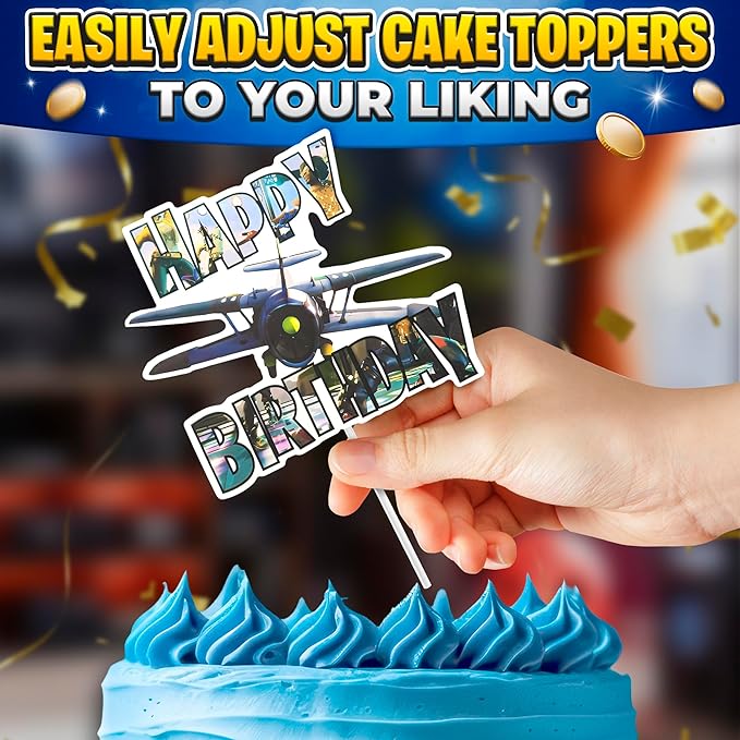 Video Game Cake Topper with 7 Action Figures & Large Logo - Sturdy Cardboard Cake Decorations, Easy Adjustment & Firm Installation - Creative Happy Birthday Cupcake Toppers for Boys & Girls