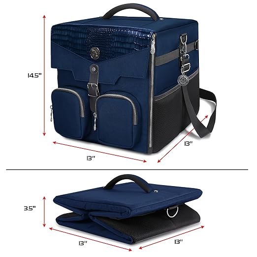 ENHANCE Board Game Shoulder Bag - Collector's Edition Board Game Storage with Shoulder Strap and Accessories Pockets for Dice, Cards, More - Reinforced Carrier Protects Tabletop Games (Dragon Blue)