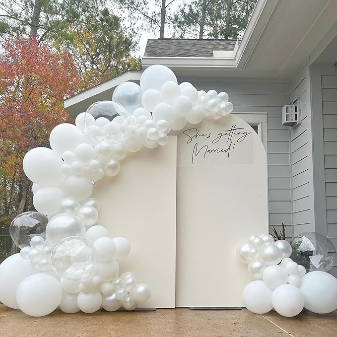 White Balloons 12 Inch Wedding Pearl White Latex Balloons, Thicker Matte White Clear Party Helium Balloon Set for Birthday Engagement Anniversary Bridal Shower Winter Christmas Party Decoration