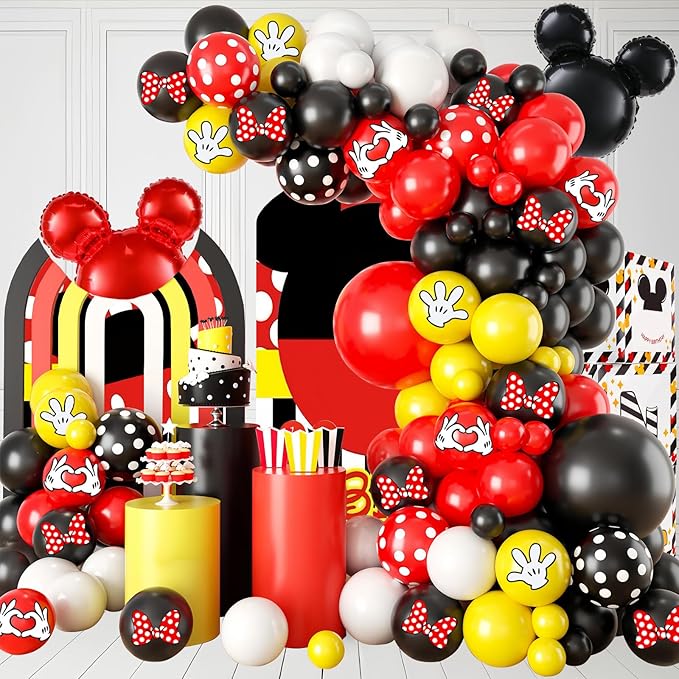 125 Pcs Black Red Yellow Balloon Garland Arch Kit, For Cartoon Birthday Decorations Themed Animes Party Decorations Girls Kids Gatherings Party Supplies