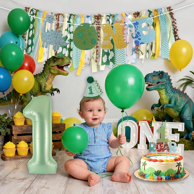Dinosaur Highchair Banner for First Birthday Party Decorations Green Jungle Dinosaur Theme High Chair Tassel Banner for Boys Little Dino Roar 1st Birthday Fabric Banner Photo Props Backdrop Decorations