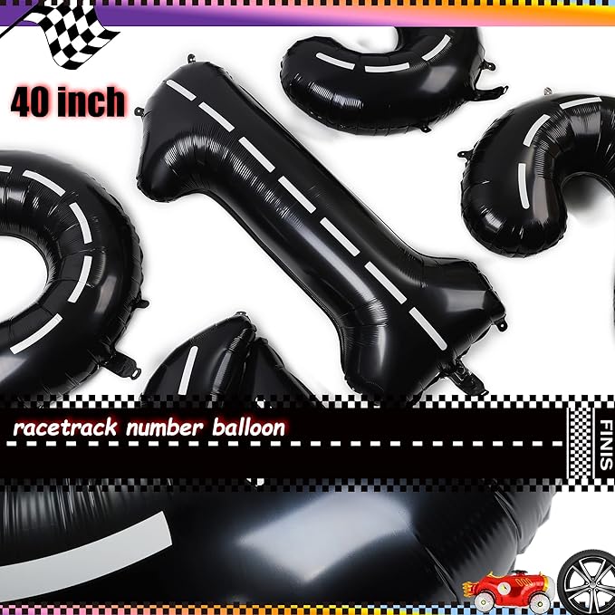 Race Car Birthday Balloons 40 Inch Racetrack Number Balloon 12 Black Boys 12st 21st Birthday Race Car Theme Party Decor Supplies 6 Pcs