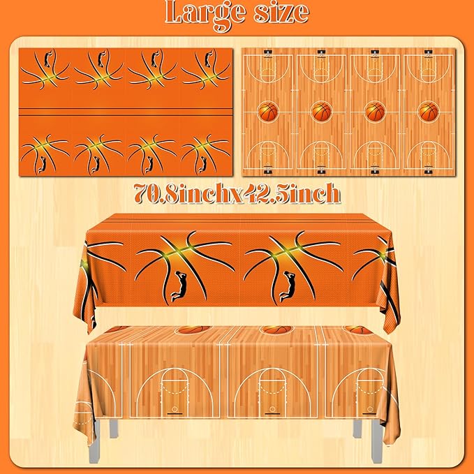 Basketball Party Decorations 2PCS Basketball Plastic Tablecloths Disposable Rectangle Sport Theme Table Covers for Birthday Sports Party Decorations