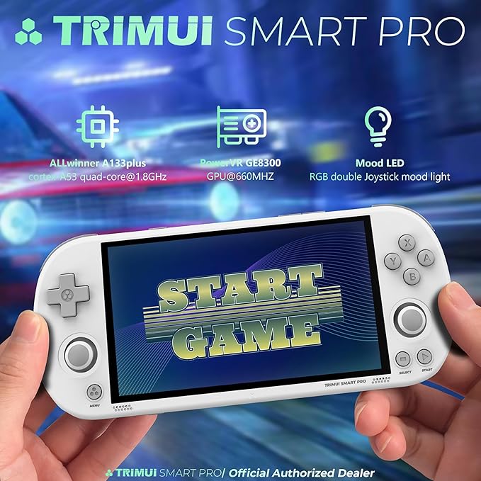Trimui Smart Pro Handheld Game Console, Preinstalled Emulator Gaming System with 256GB TF Card - White [Linux]