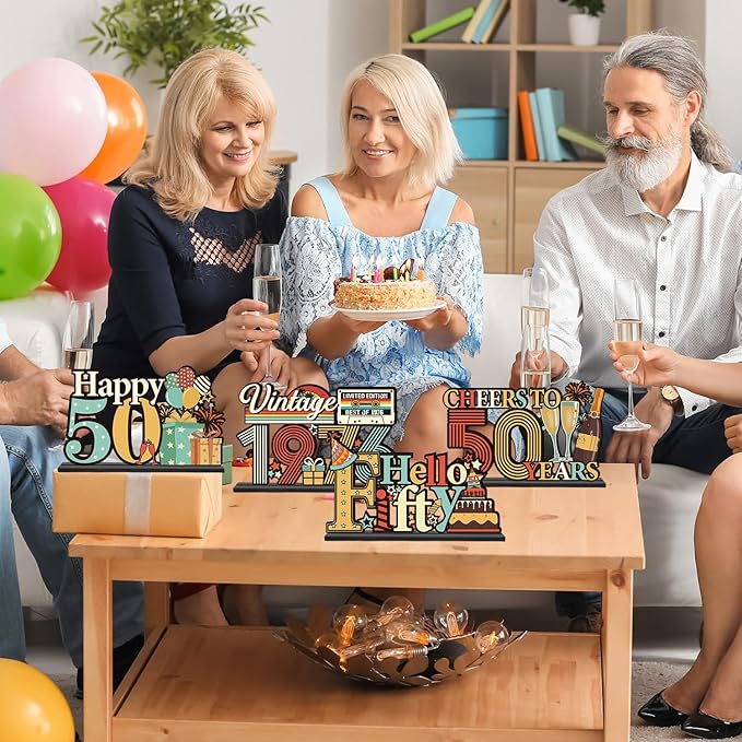 50th Birthday Decorations for Men Women - Colorful Vintage 1976 Fifty Birthday Wooden Centerpieces Table Decor, Cheers to 50 Years Old Bday Table Topper Sign Party Decor Supplies