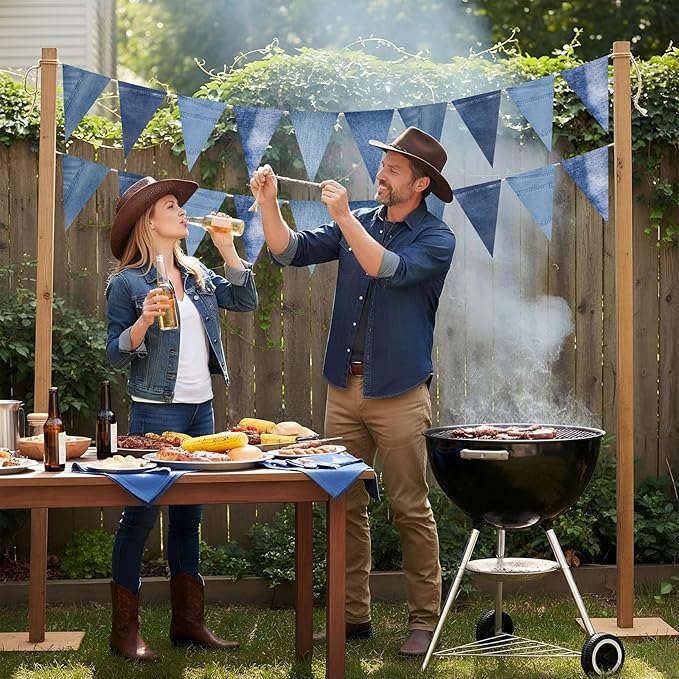 HESTYA 5 Pack 49 Ft Denim Pennant Banner, Blue Jean Theme Triangle Garland, Cowboy Western Party Decorations, Rustic Farmhouse Bunting for Baby Shower, Birthday, Graduation, Country Festival Supplies