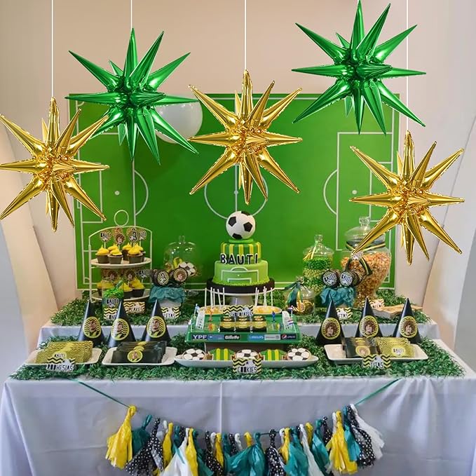 TONIFUL 8 Pcs Green Gold Foil Balloons Large Star Balloons Explosion Star Mylar Balloons for Party Backdrop Christmas New Year Birthday Wedding Baby Shower Graduation Anniversary Photo Booth Supplies