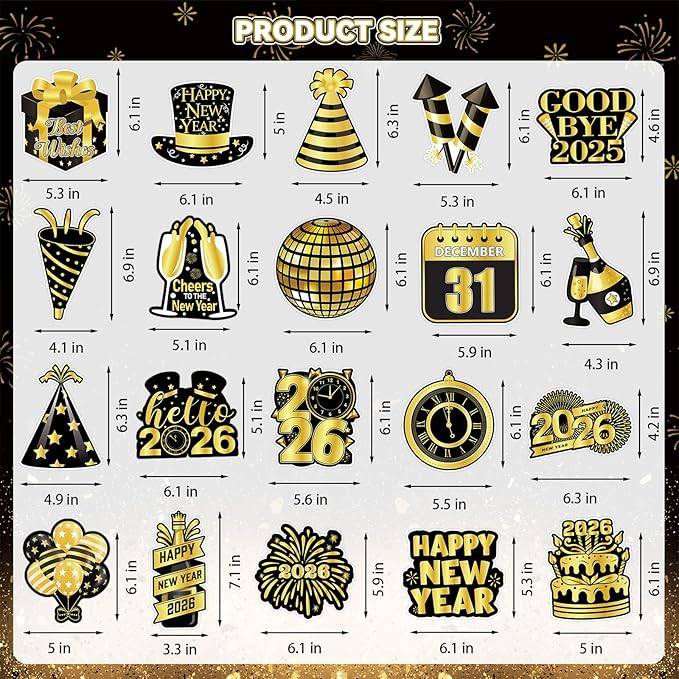 40Pcs Happy New Year Decorations Hanging Swirls, Black and Gold Happy New Year Hanging Swirls Ceiling Decor for New Year's Eve Party Decorations Supplies 2026