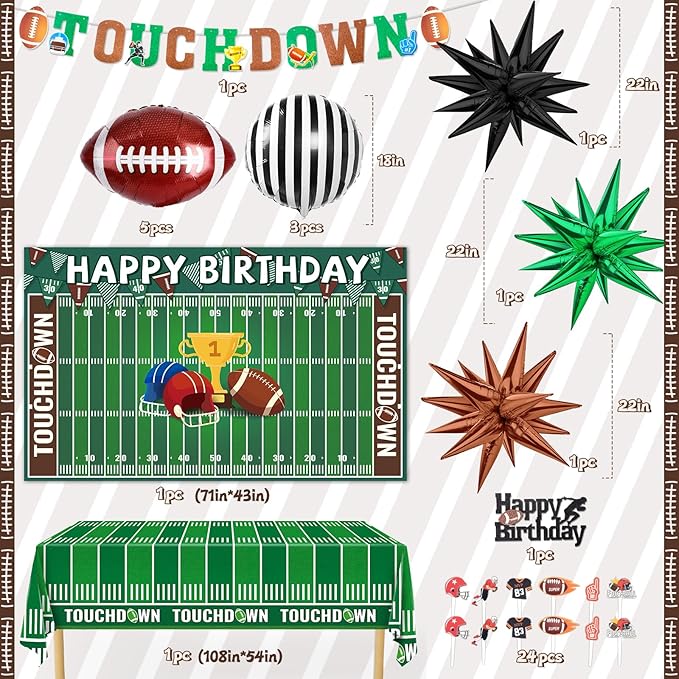 151pcs Football Birthday Party Decorations, Football Party Decorations, Football Themed Party Supplies for Sport Theme Super Bowl Touch Down Birthday Decorations