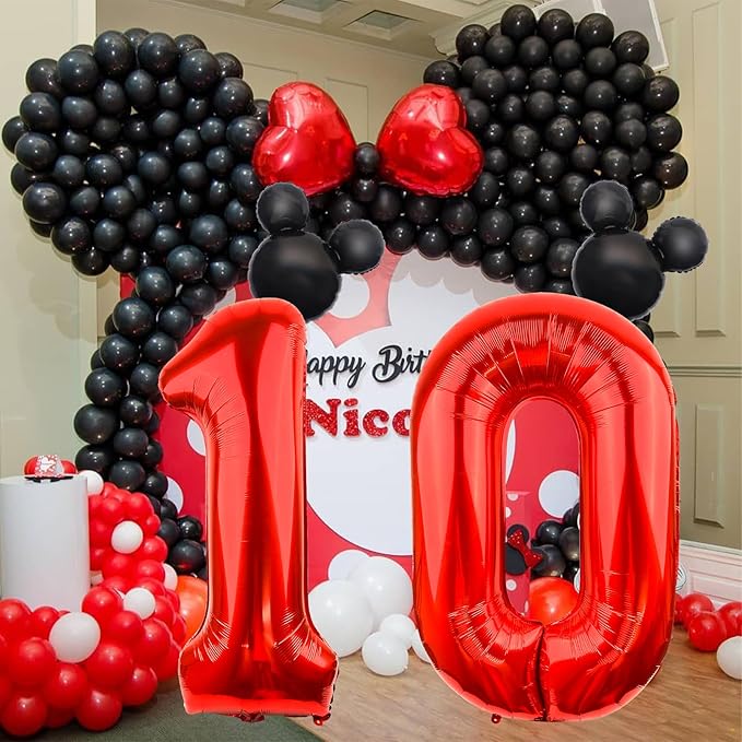 Mouse Number 0 Balloon 40 Inch Red Number 0 Balloon Mini Mouse Head Balloon Black Red Large Numeral Zero Balloon for Mouse Clubhouse Birthday Baby Shower