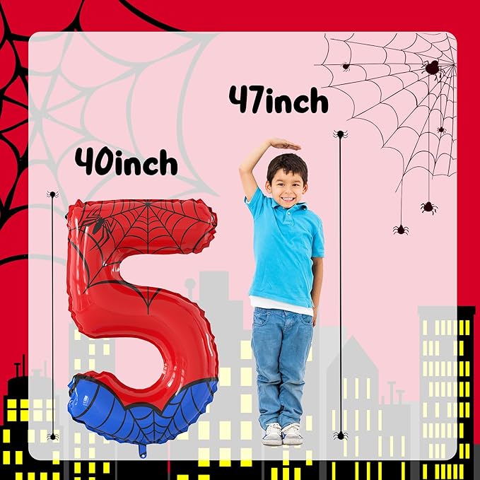 40 Inch Giant Spider Theme Number Foil Balloons - Large Number 5 Balloons for Kids' Birthday Anniversary Party Decorations Supplies (Numbers 0-9 Available)
