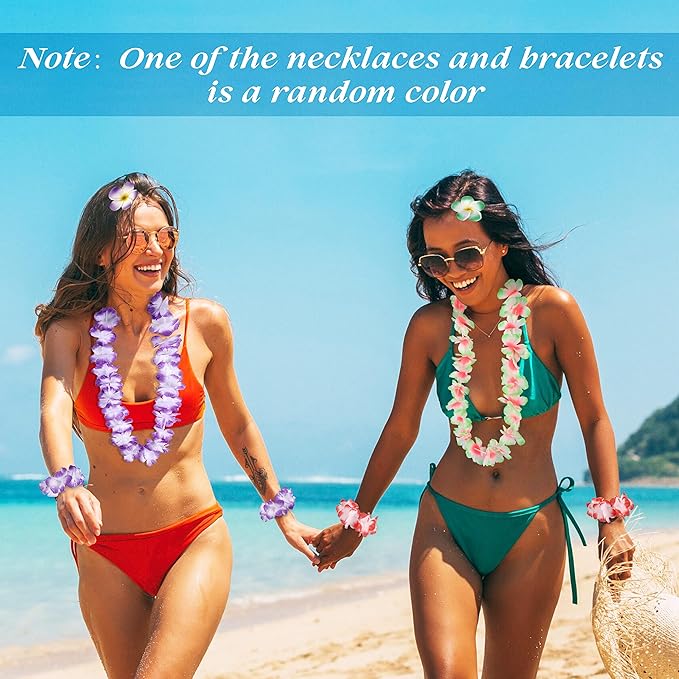 Moon Boat 60PCS Hawaiian Luau Leis Party Decorations Supplies Set - Tropical Tiki Flowers Necklaces + Bracelets + Hair Clips Bulk Summer Pool Birthday Decor Favors