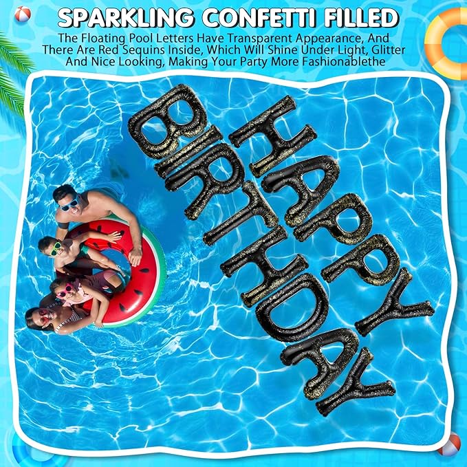 Shappy 20'' Happy Birthday Pool Large Floating Letter Balloons with Adhesive Dots Inflatable Pool Decorations for Summer Birthday Party
