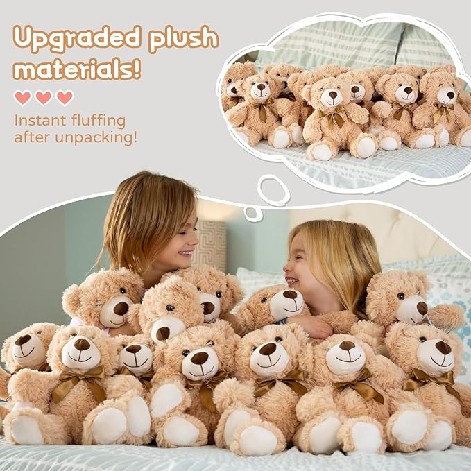 MaoGoLan 12Pcs Bulk Soft Teddy Bears 14 inch Stuffed Animals Plush Bears for Kids Girls Valentines Gifts, Wholesale Stuffed Animal Classic Teddies Christmas Gender Reveal Decor (Machine Washable)