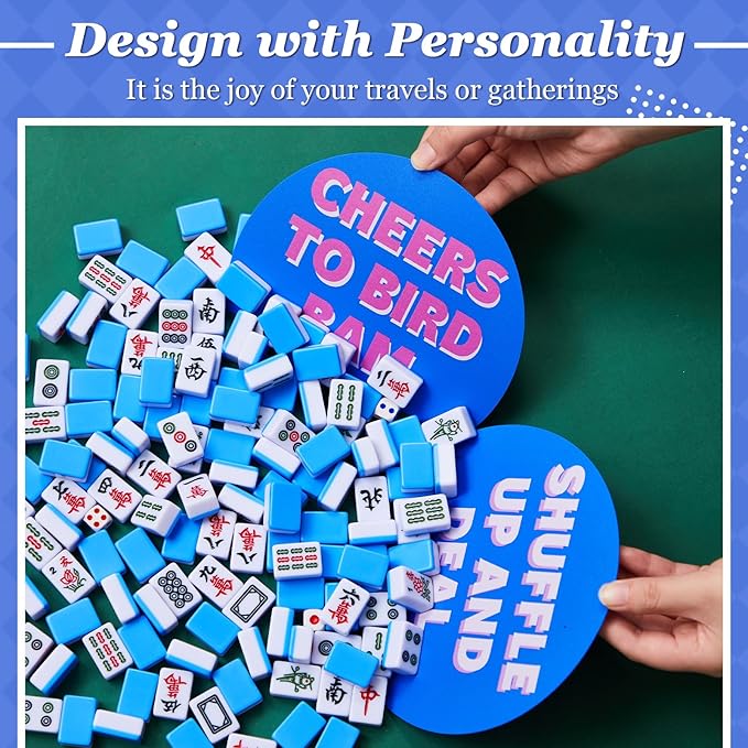 Soulchen 2 Pcs Mahjong Tile Mixer Shufflers for Mixing and Shuffling Tiles Plastic Mahjong Accessories Gifts for Lovers Games Decorative Printed Design (Blue Semicircle Style)