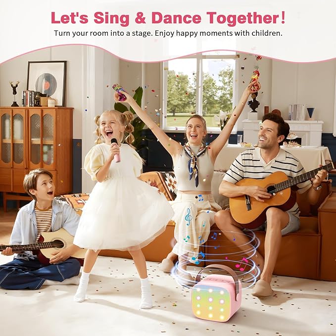 Mini Karaoke Machine with 2 Wireless Microphones, 2026 TOP Kids Portable Bluetooth Karaoke Machine for 3, 4, 5, 6, 7, 8, 9,10,11,12+Year Old, Christmas Birthday Gifts for Girls Boys Adults Home Party