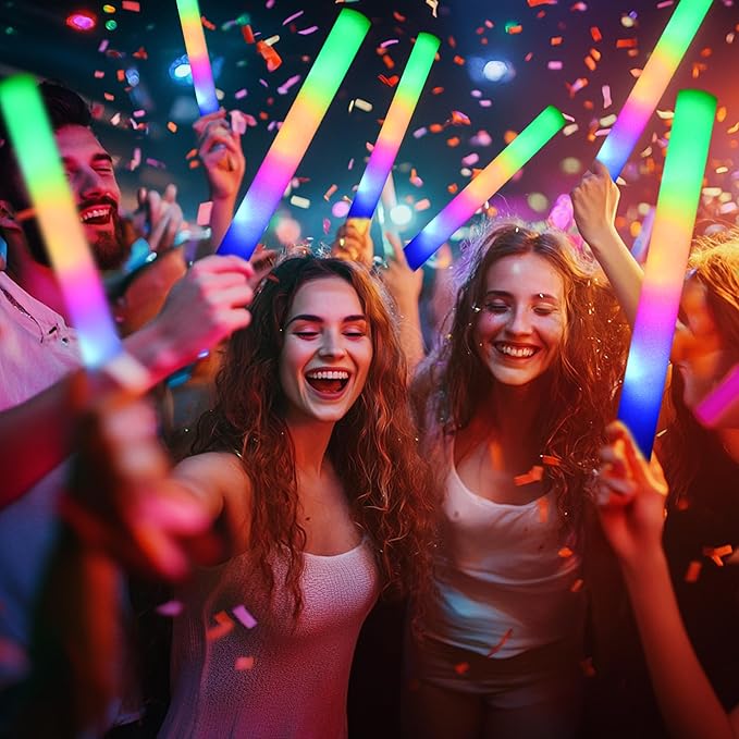 68 Pcs LED Foam Glow Sticks Bulk,Glow in The Dark Party Supplies，Foam Light Up Sticks 3 Modes of Color Flashing for Birthday,Wedding,Raves,Carnival,Halloween Christmas,New Year,Concert