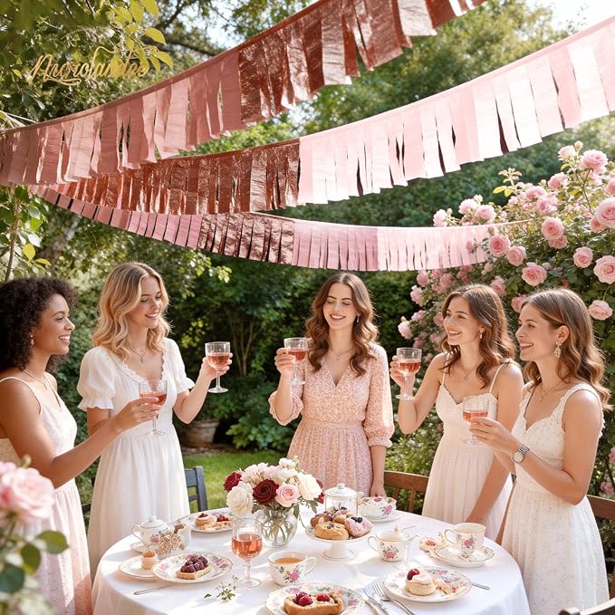 NICROLANDEE Wedding Party Supplies - 8 Rolls Rose Gold Crepe Paper Streamers Tassels Streamer Paper for Wedding Valentine's Day Birthday Baby Bridal Shower Family Gathering Decorations, 82ft Long