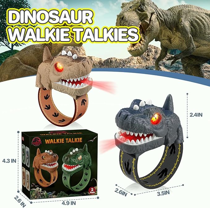 Dinosaur Walkie Talkies for Kids, Dinosaur Toys, Rechargeable Wrist Walkie Talkie with Flashlight, Outdoor Adventure Camping Gear, T-Rex Dino Toy Birthday Gifts for Boys Girls 3-12 Years Old