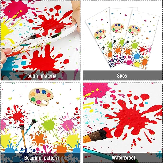 gisgfim 6 Pcs Art Paint Tablecloth Party Supplies Art Theme Birthday Party Decorations Creative Artist Painting Parties Table Covers for Kids 105 x 54 inch