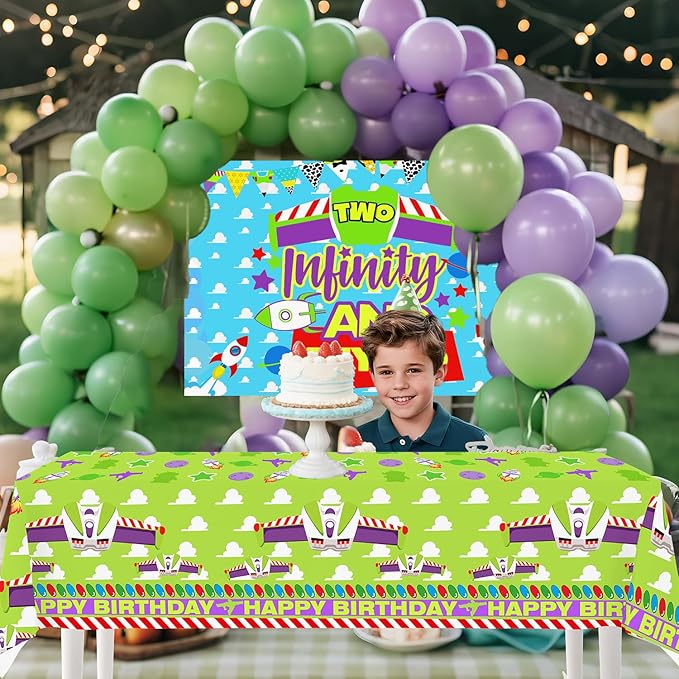 4ps Light Inspired Year Party Tablecloths Decorations Purple Sky and White Clouds Cow Cartoon Story Birthday Tablecover Party Supplies for Toy Game 1st 2nd 3rd 4th 10th Bday Decor (Purple Buz Year)