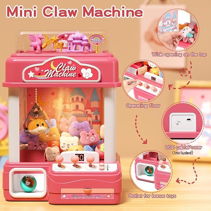 55 PCS Large Kids Claw Machine, Candy Vending Grabber, Prize Dispenser Toys for Girls Boys with Lights Sound, Electronic Claw Game Machine Toys for 3 4 5 6 7 8 Years Old Girls