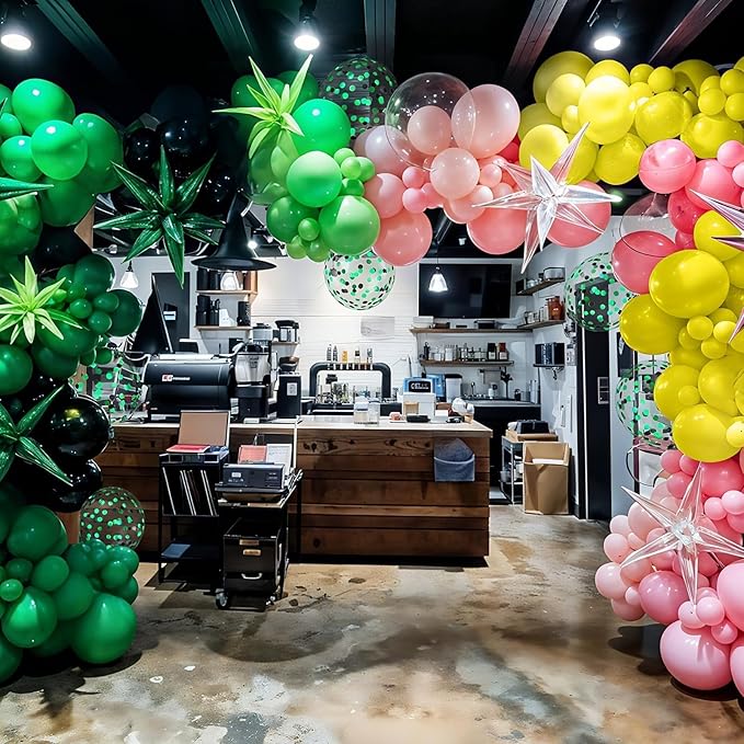 Pink and Green Balloons, 60pcs 12 Inch Green Pink Yellow Black Birthday Balloons for Girl Witch Themed Musical Theatre Theme Birthday Party Decorations Baby Shower Graduation Supplies